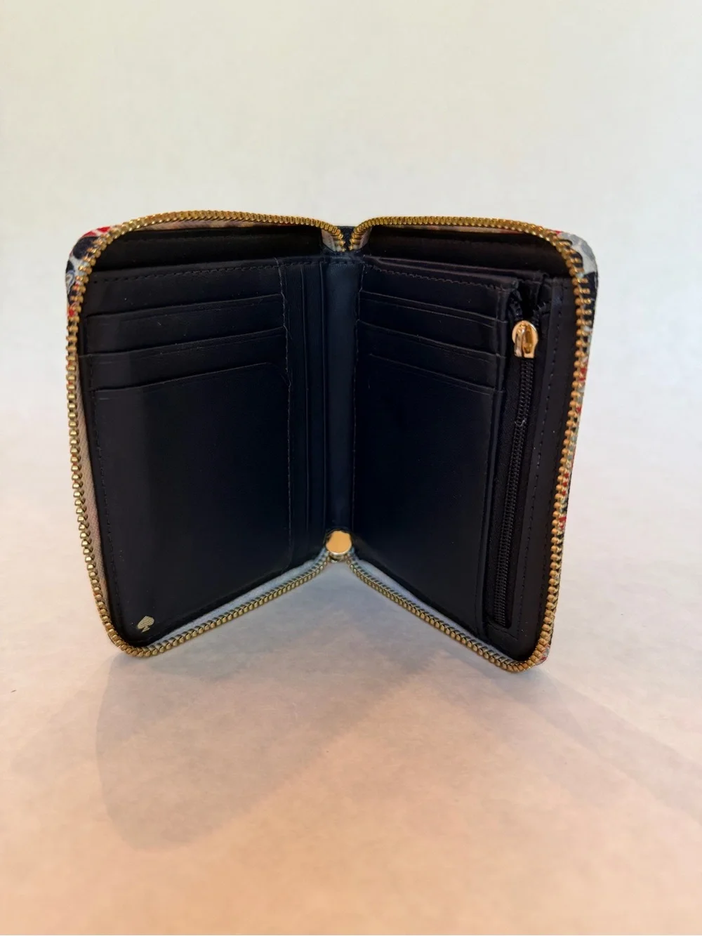 Kate Spade Navy Floral-Trim Zip Card Case with Key Ring